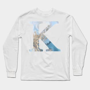 The Letter K Blue Marble Design Long Sleeve T-Shirt